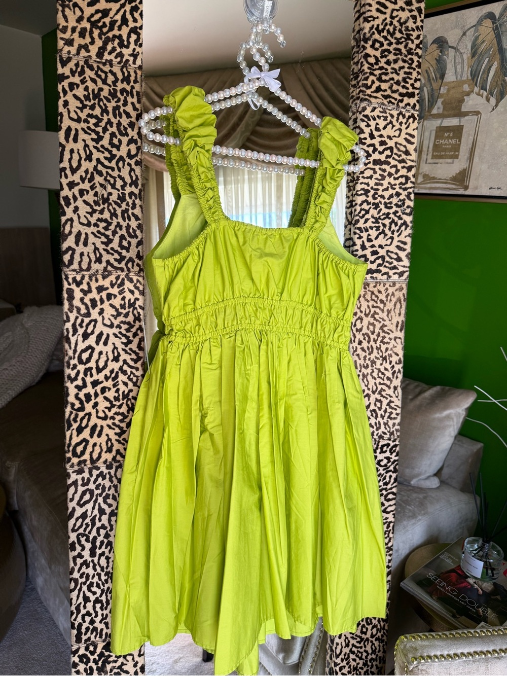 ELOQUII Poplin Flare Mini Dress Lime Green Smocked Size 14 - Picture 4 of 11